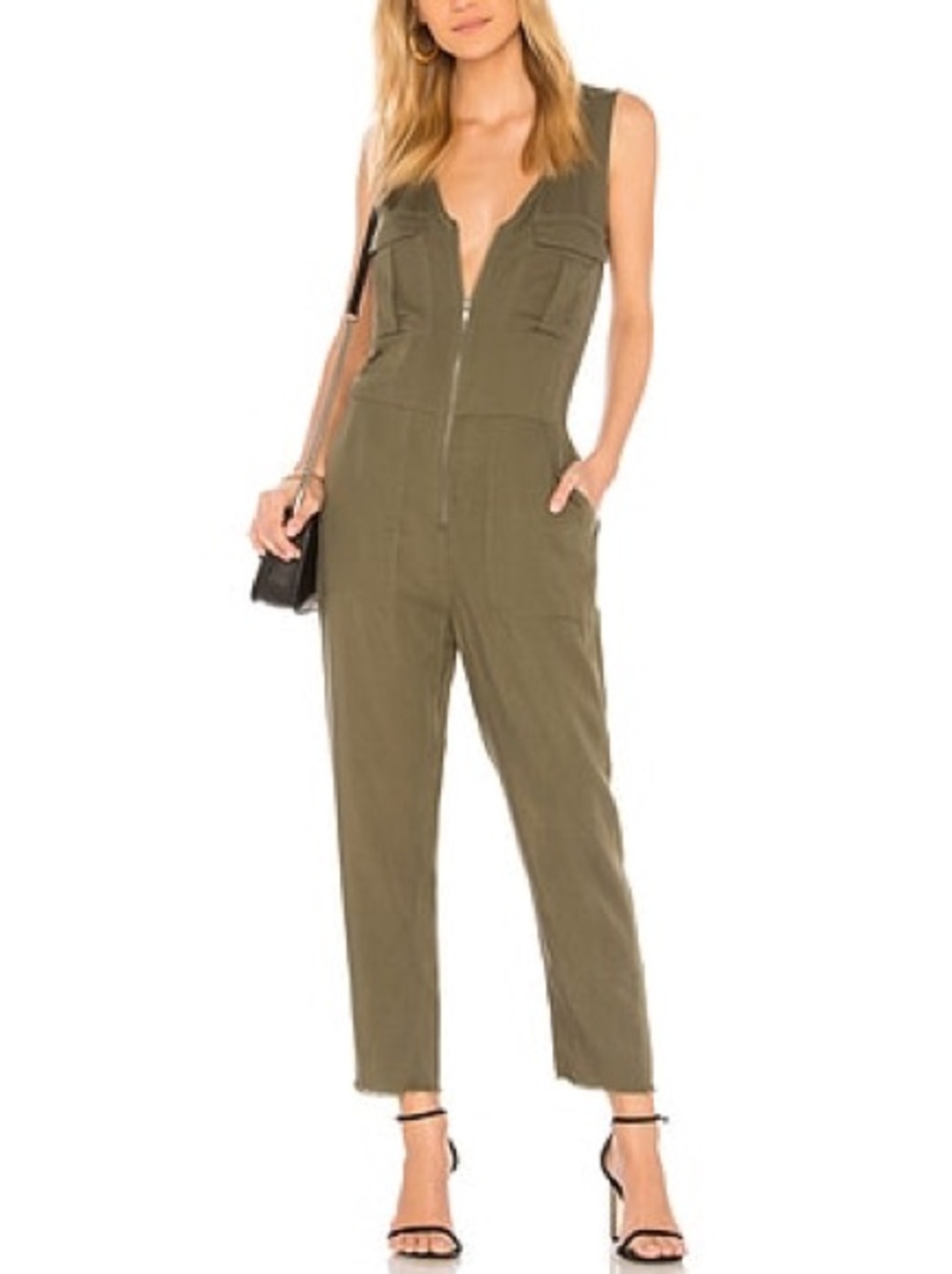 DL1961 Pioneer St Utility Jumpsuit XS Military Green Raw Hem